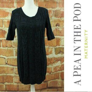 A PEA IN THE POD Maternity Sweater Dress Womens M Navy Blue Cable Knit Body Con